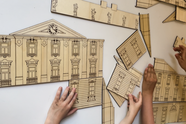 Dřevěné skládačky na motivy Invalidovny. Autor skládaček: burydesign.cz
